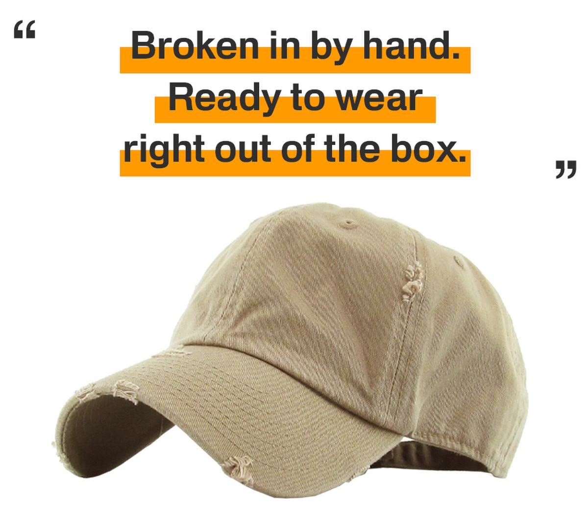 Khaki Distressed Vintage Baseball Cap Front Side View